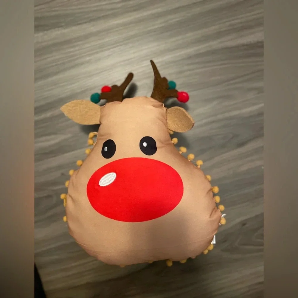 Holiday Time Christmas 11 inch Reindeer Decorative Pillow Plush